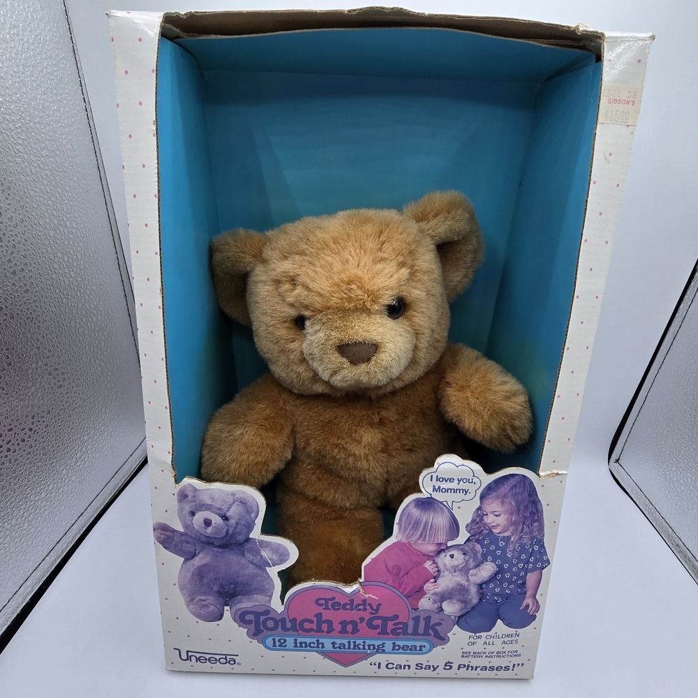 Rare Vintage Uneeda Talking Teddy Bear‎ 12" Touch N' Talk Plush In Box